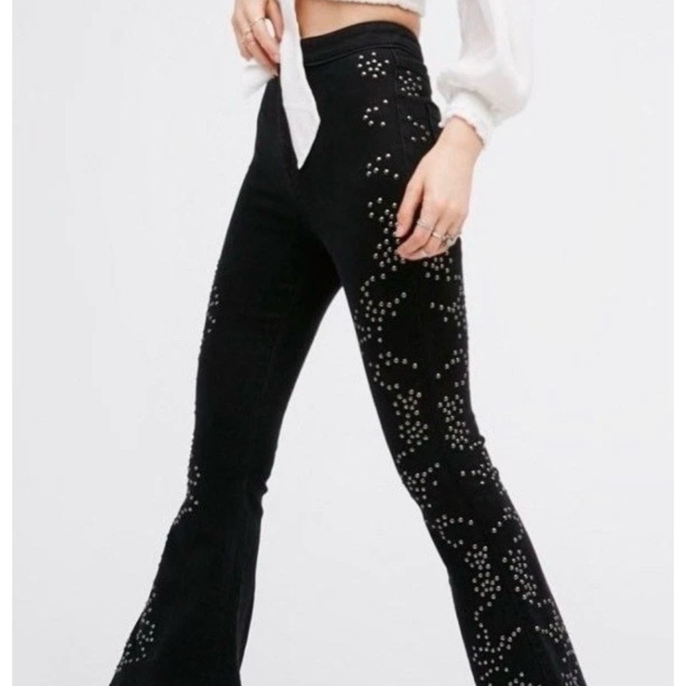 Free People Black Studded Flare Pants Size 25